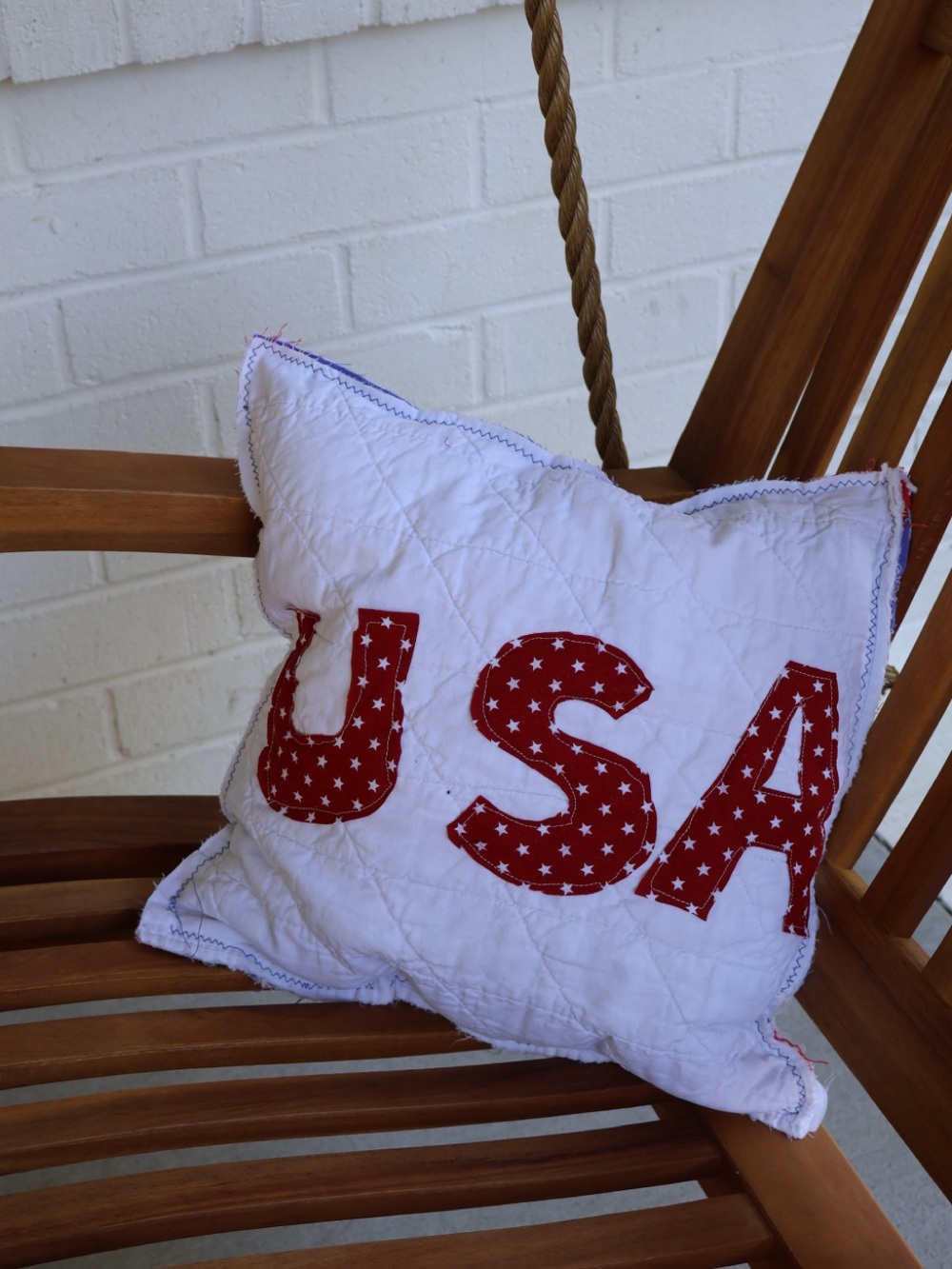 USA Appliqué Quilted Throw Pillow - Red & White